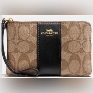 Coach Corner Zip Wristlet In Signature PVC Leather